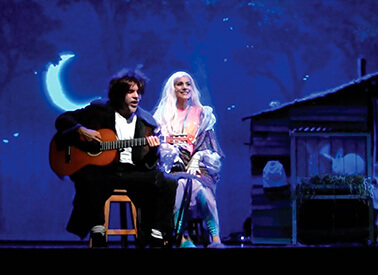 O músico e a Princesa Beatriz no espetáculo de teatro O Príncipe Nabo pela companhia Cultural Kids